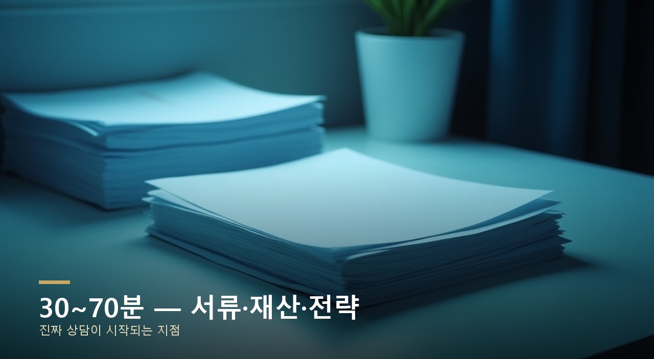 30~70분 — 서류·재산·전략