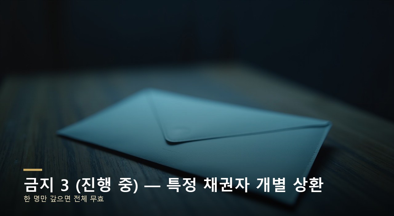 금지 3 (진행 중) — 특정 채권자 개별 상환