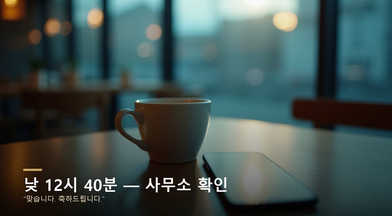 낮 12시 40분 — 사무소 확인